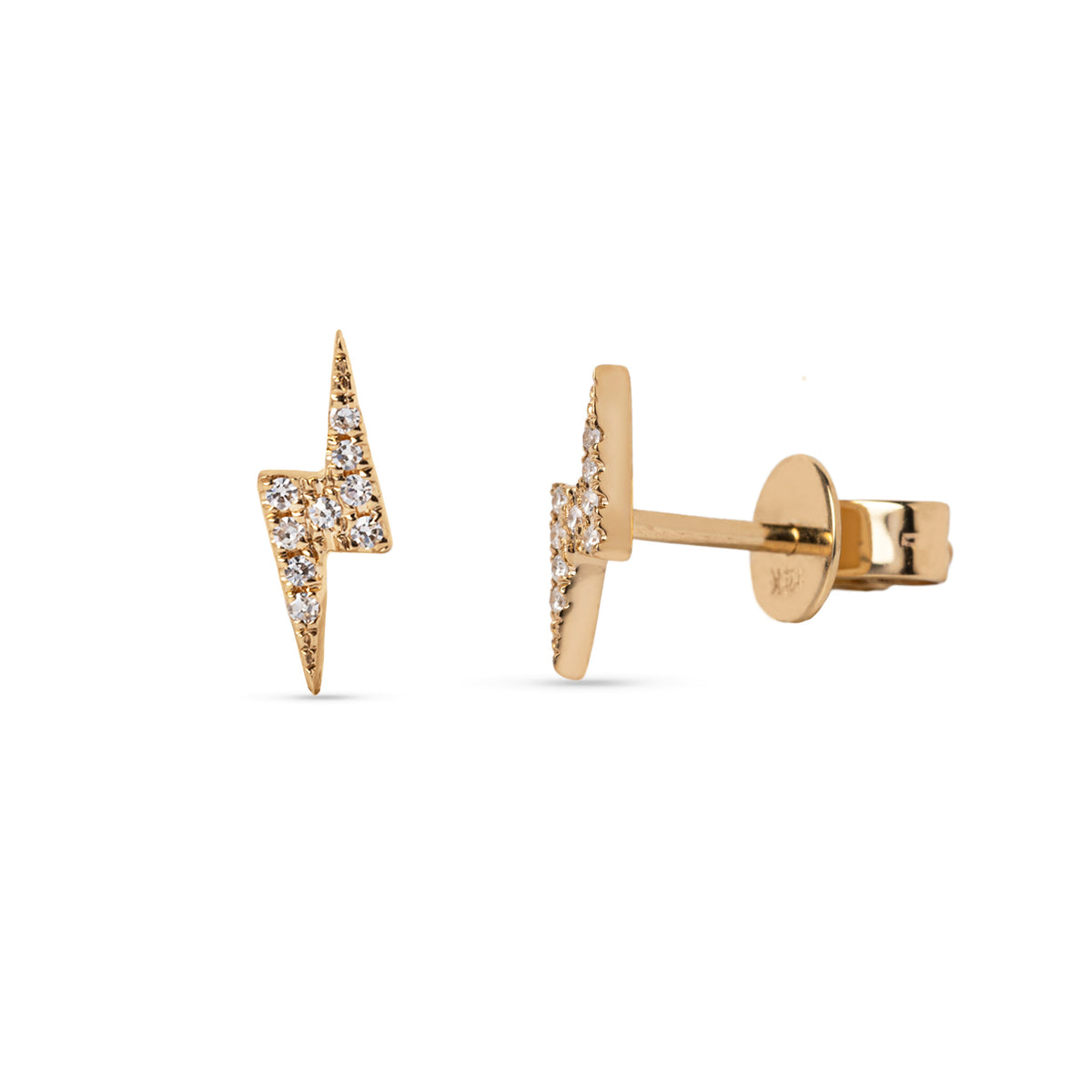 14k yellow gold diamond pave lightning bolt stud earrings