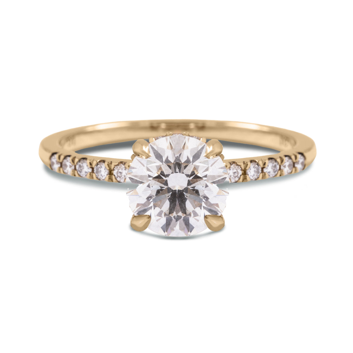 1.50ct round brilliant cut lab grown diamond solitaire hidden halo pave band 14k gold engagement ring