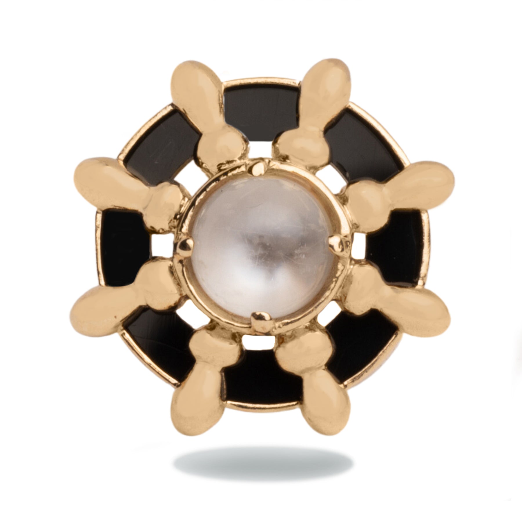Contemporary Estate 14k yellow gold Moonstone Nautical Cufflinks
