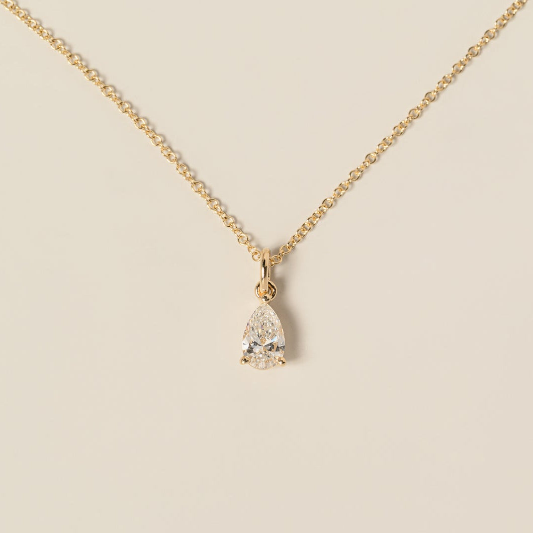 14k yellow gold pear shape lab diamond pendant necklace