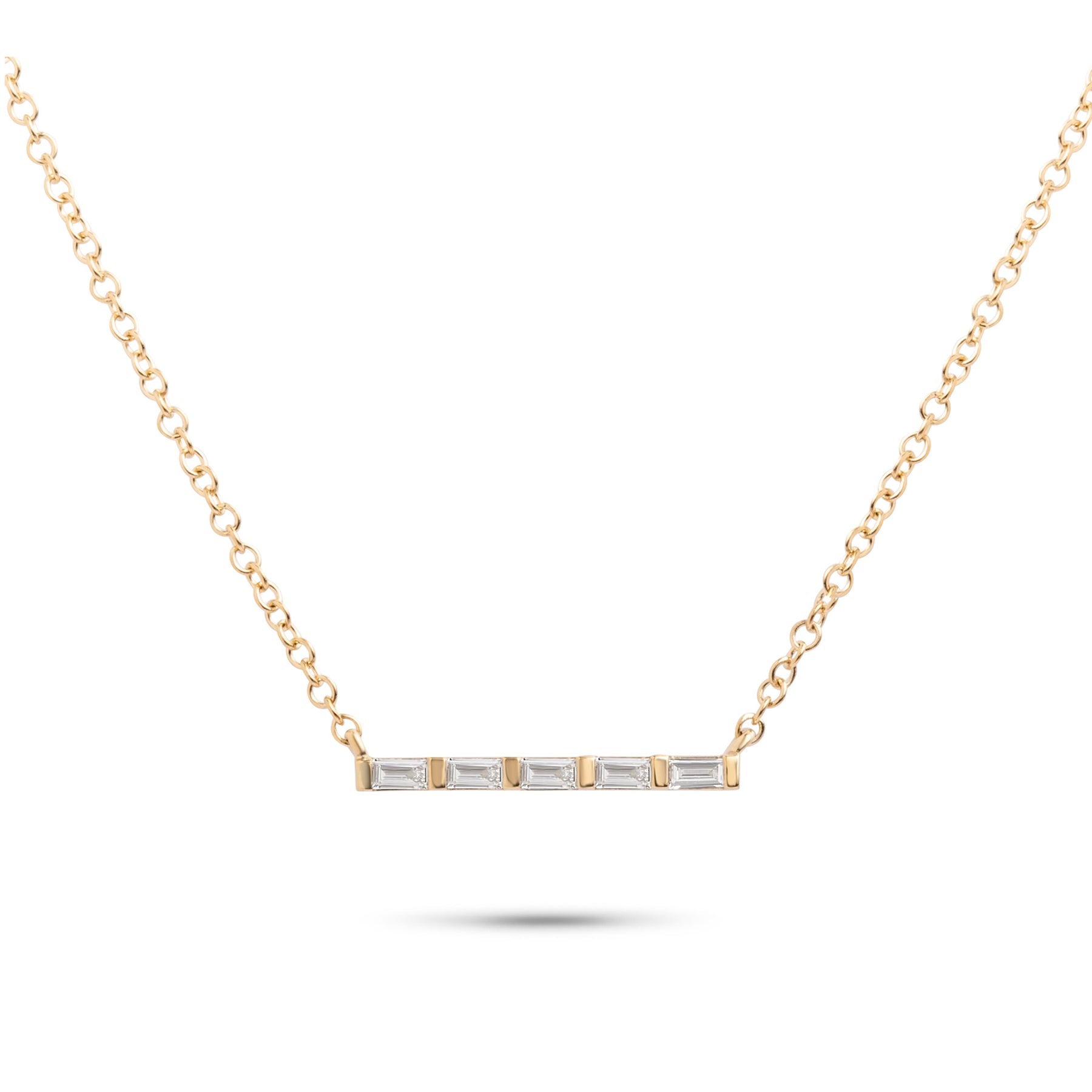 14k gold baguette diamond mini bar necklace
