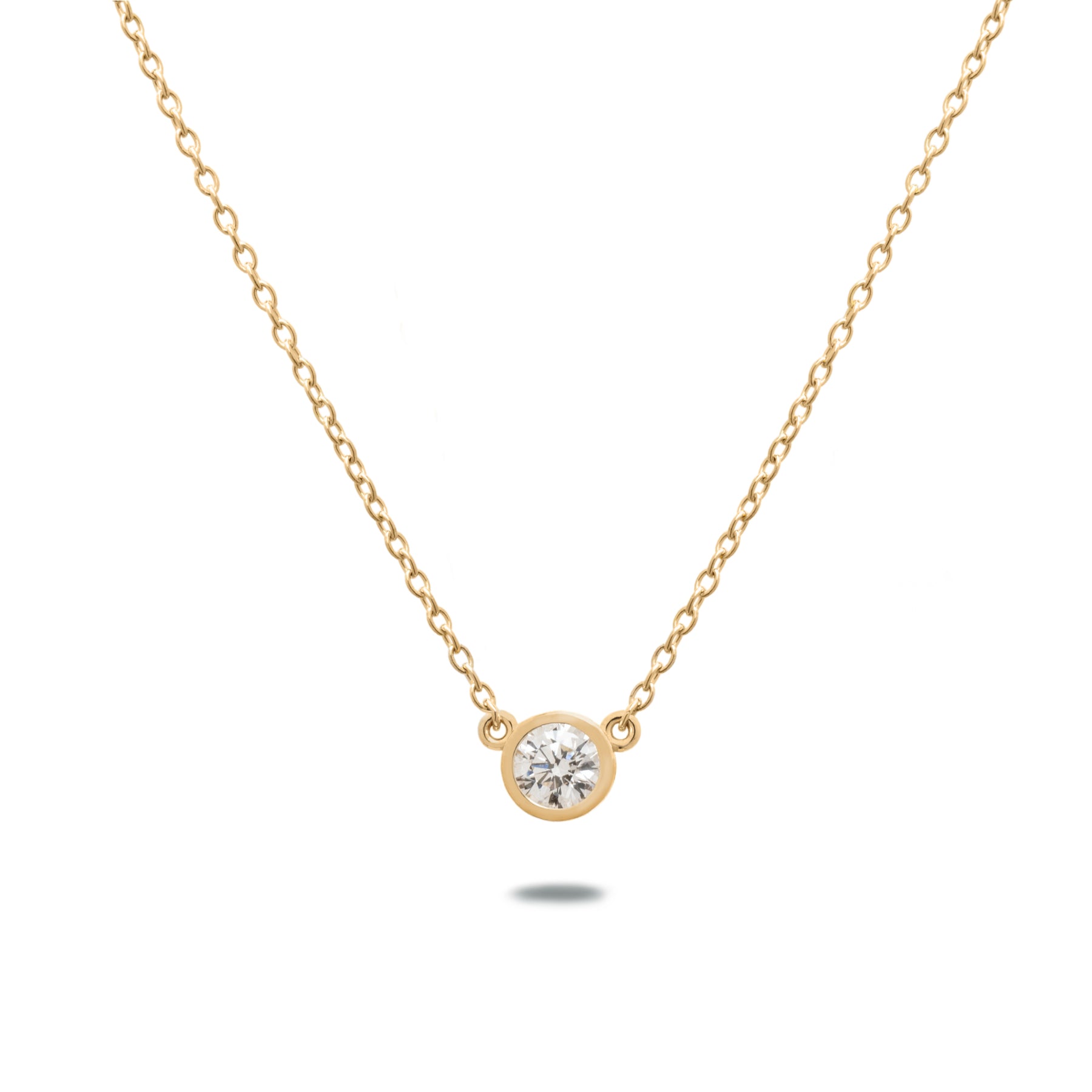 14ky bezel set 1.11ct diamond pendant necklace 16in chain