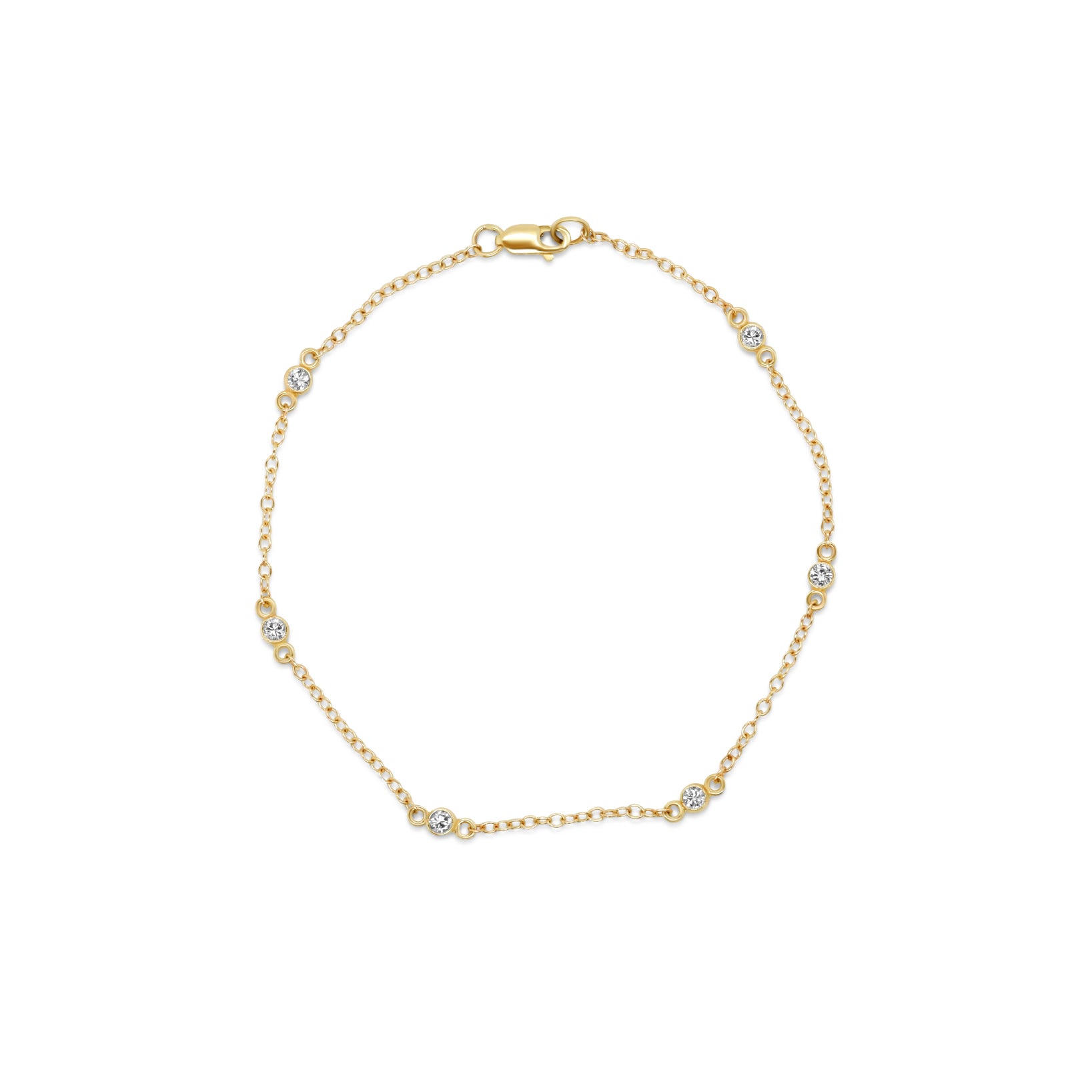 14k gold bezel set diamond station bracelet