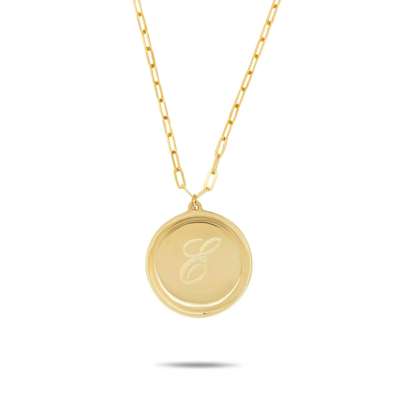 18 inch 14k yellow gold dainty paperclip chain gold disc pendant personalized necklace
