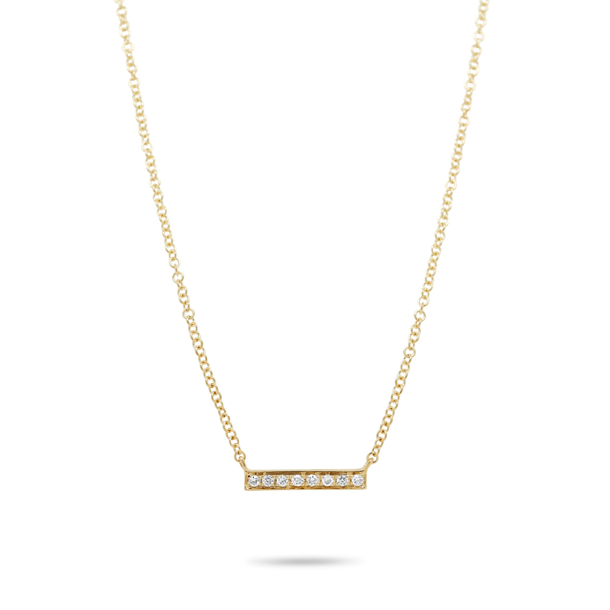 14k yellow gold short diamond pave bar necklace