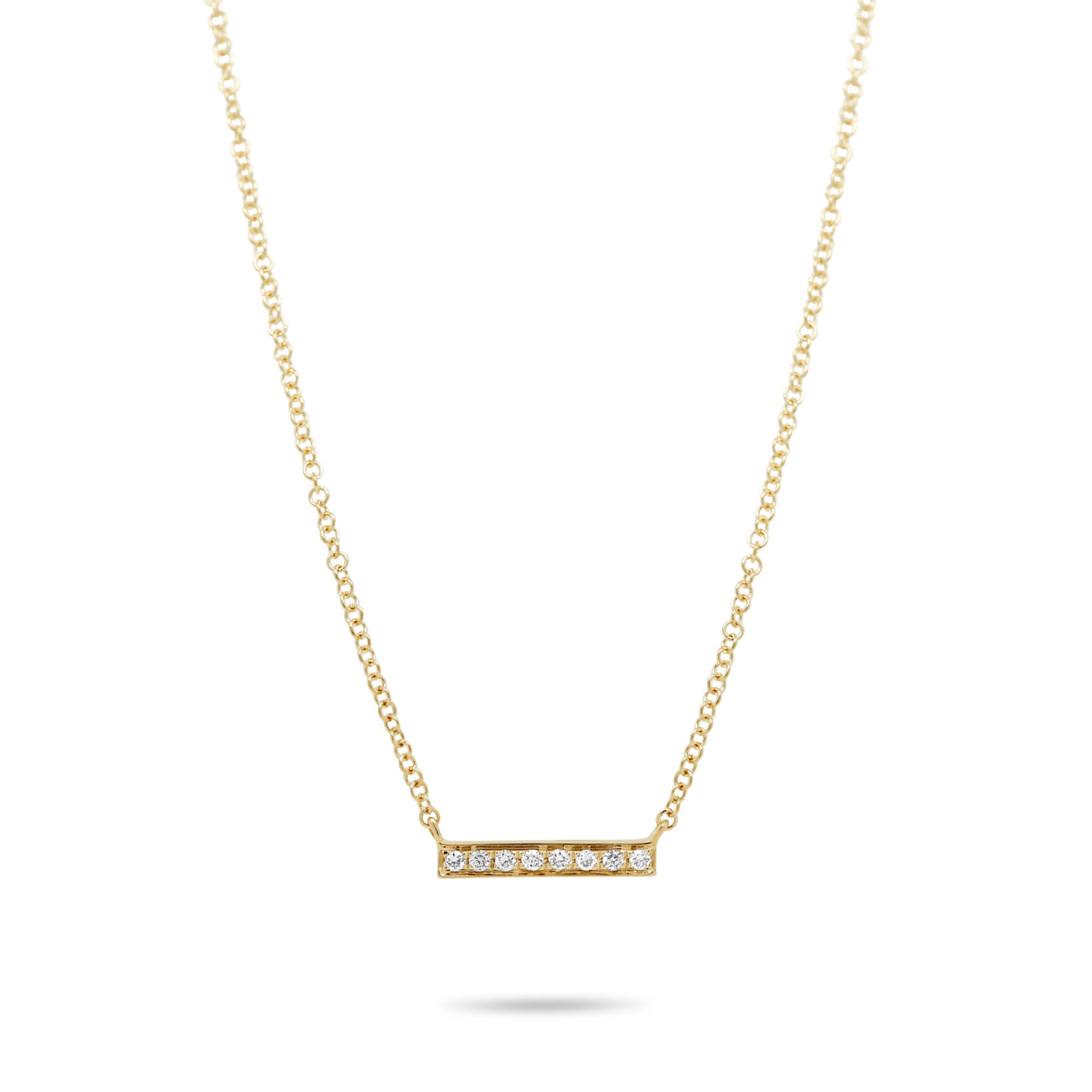 14k yellow gold short diamond pave bar necklace