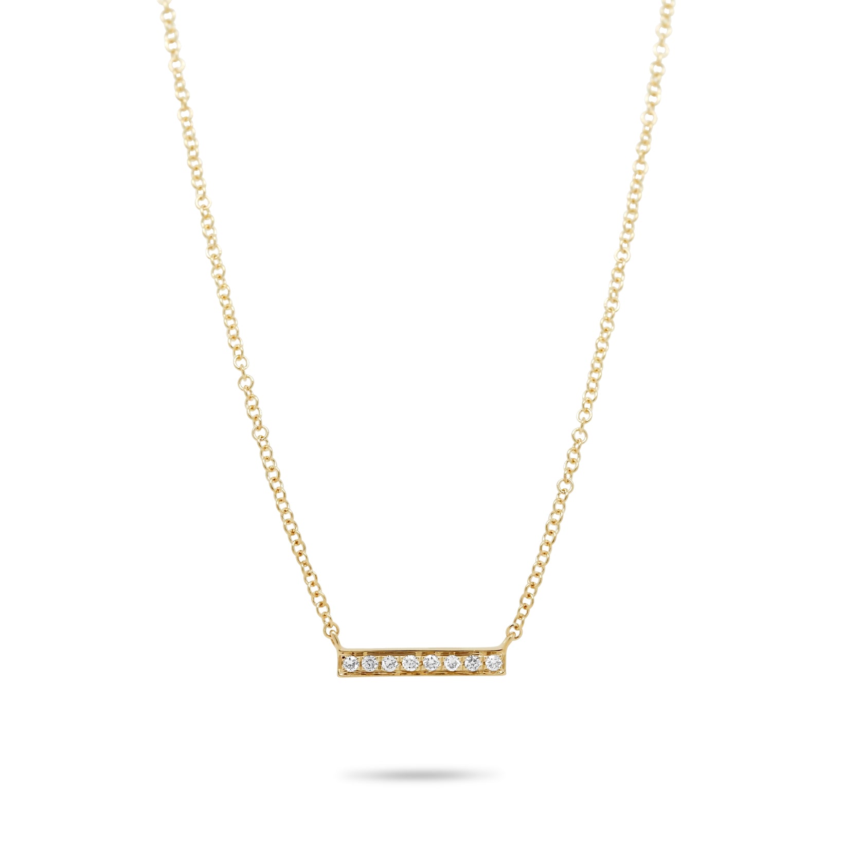 14k yellow gold short diamond pave bar necklace