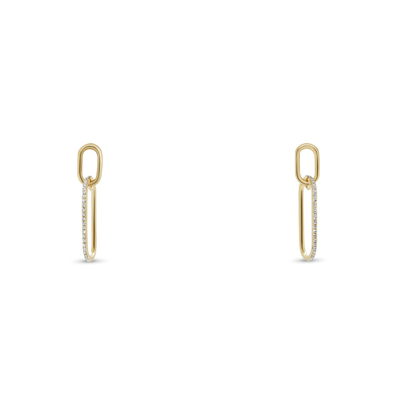 14k yellow gold and diamond pave chain link dangle stud post earrings