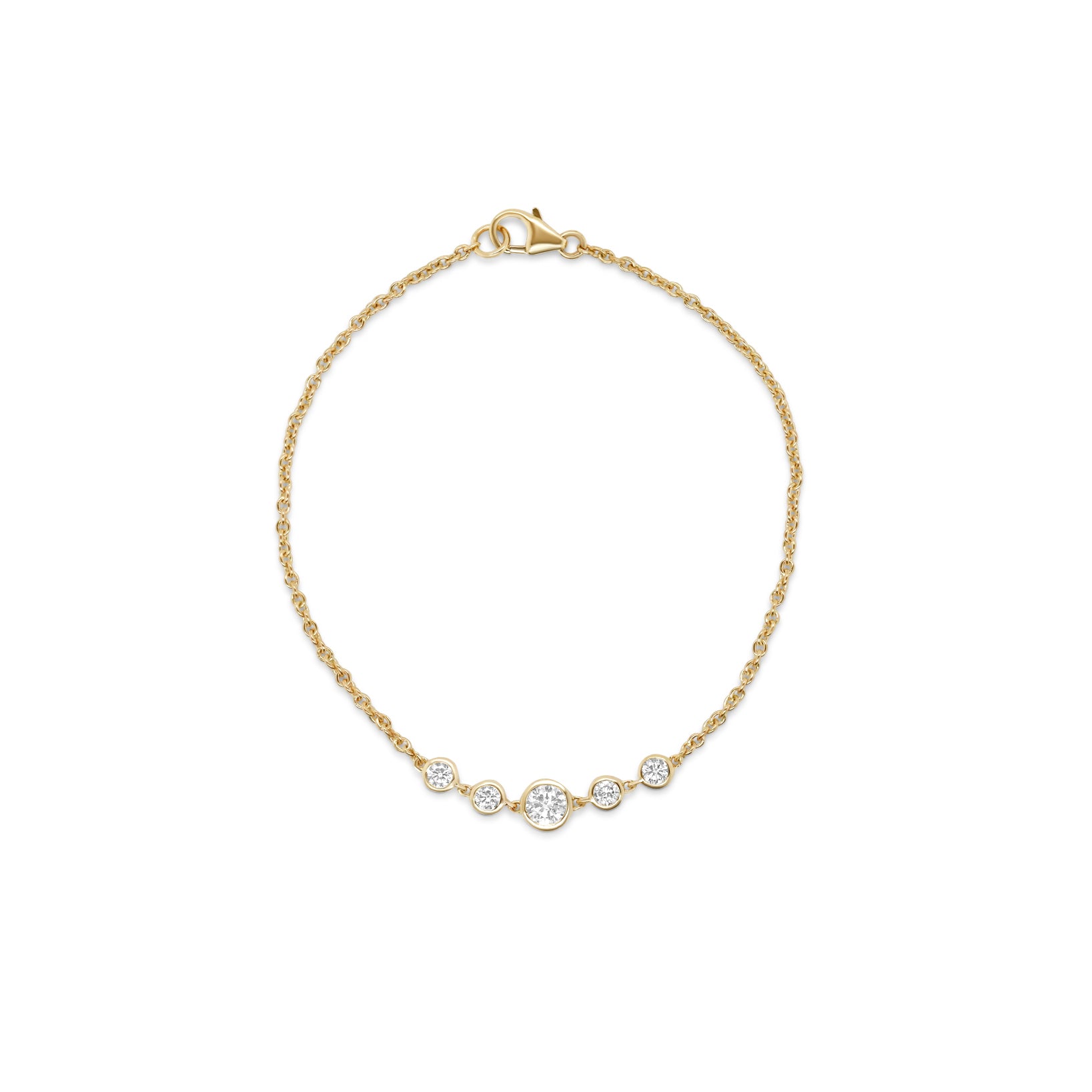 14k yellow gold bezel set round lab grown diamond 7 inch chain bracelet