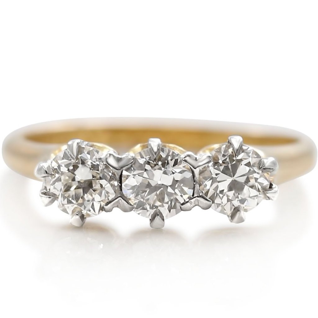 old European cut diamond engagement with yellow gold
