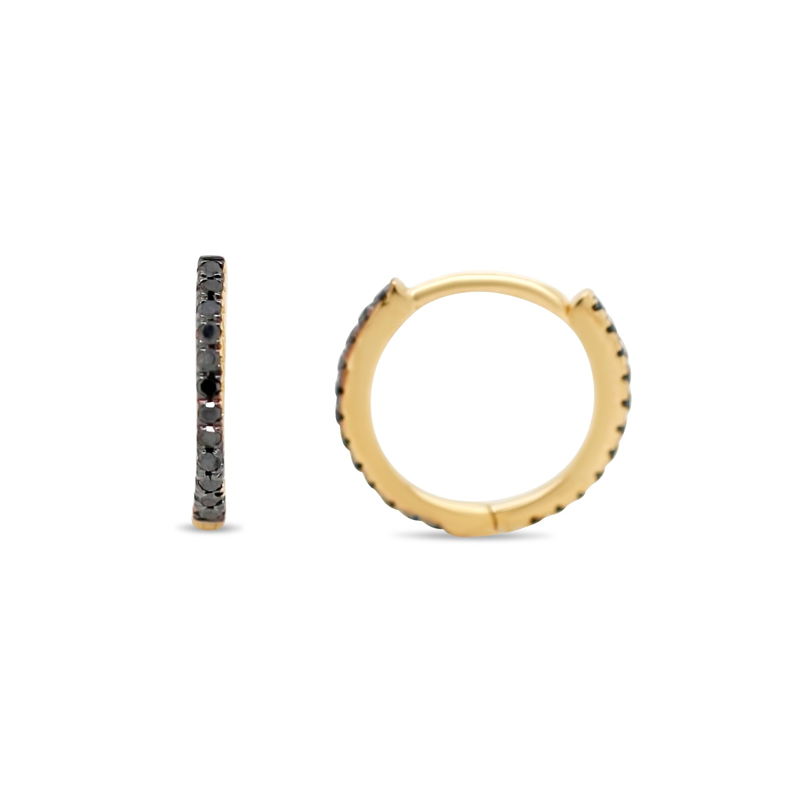 14k yellow gold eternity black diamond huggie hoop earrings