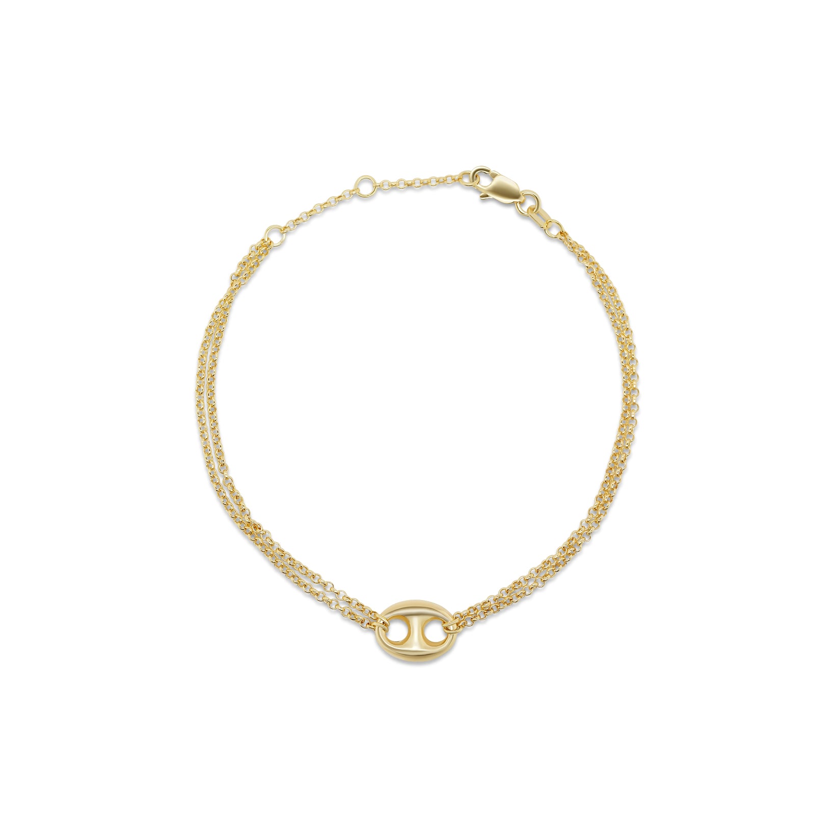 14k yellow gold mariner charm double chain bracelet