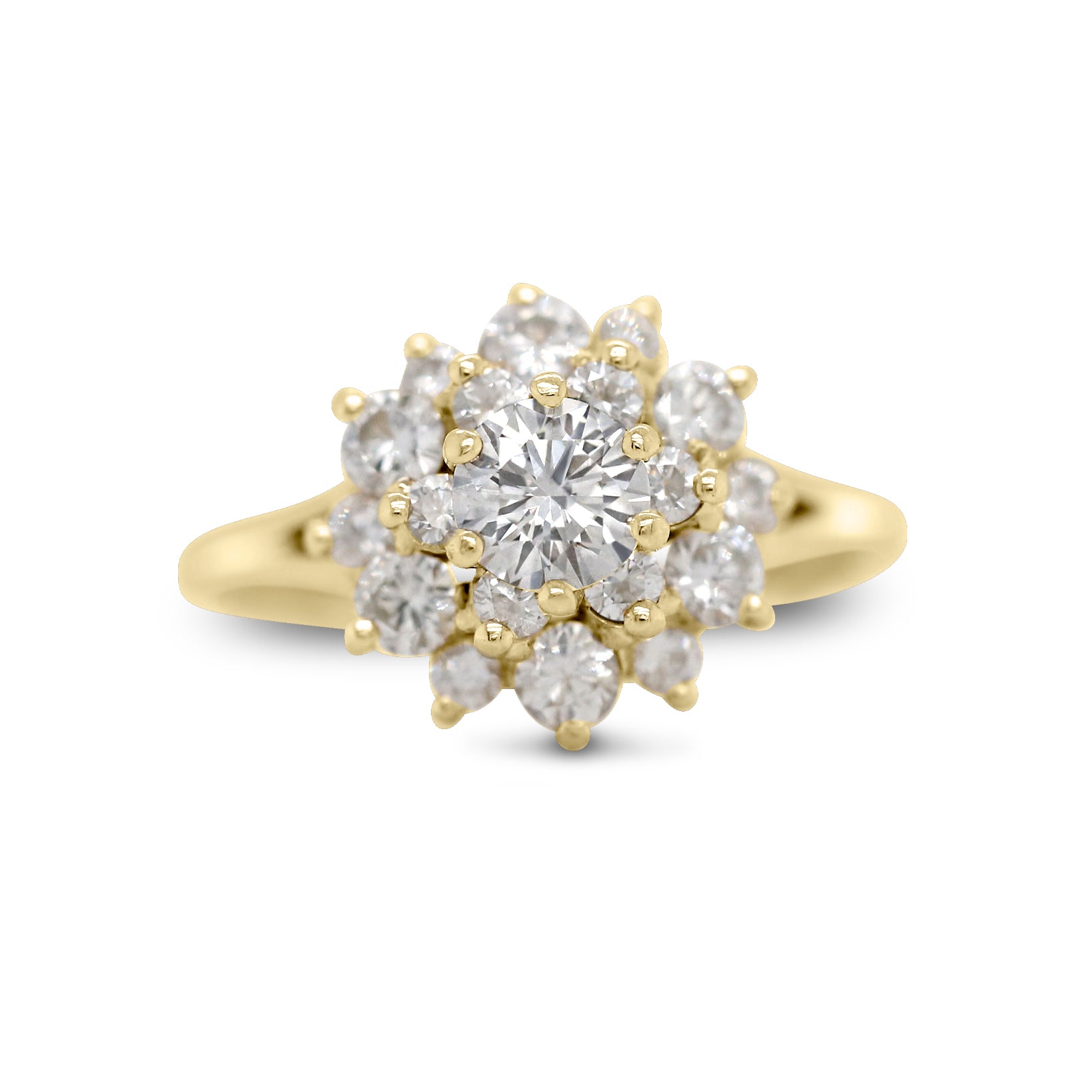 14k yellow gold vintage estate ring round brilliant diamond tiered ring