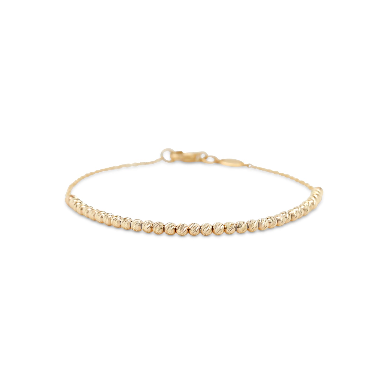 7 inch 14k yellow gold textured bead and chain bracelet