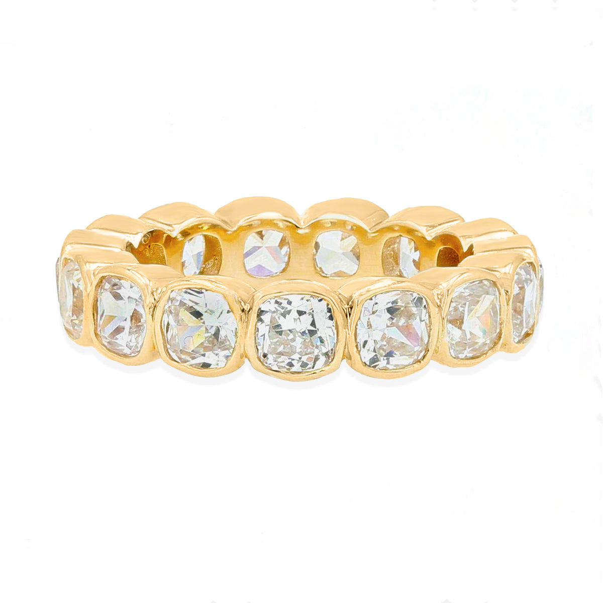 14k gold cushion cut diamond bezel set eternity womens wedding ring