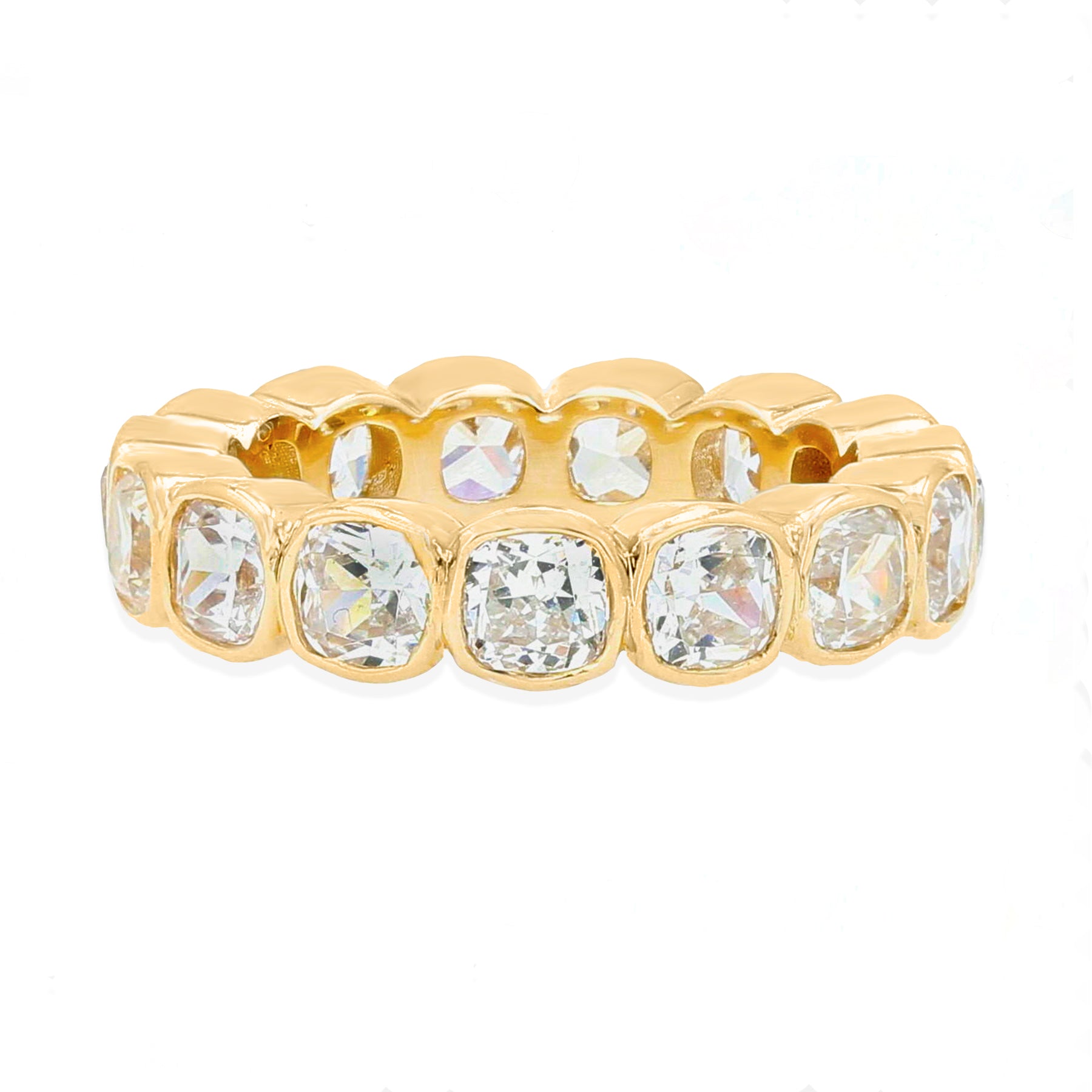 14k gold cushion cut diamond bezel set eternity womens wedding ring