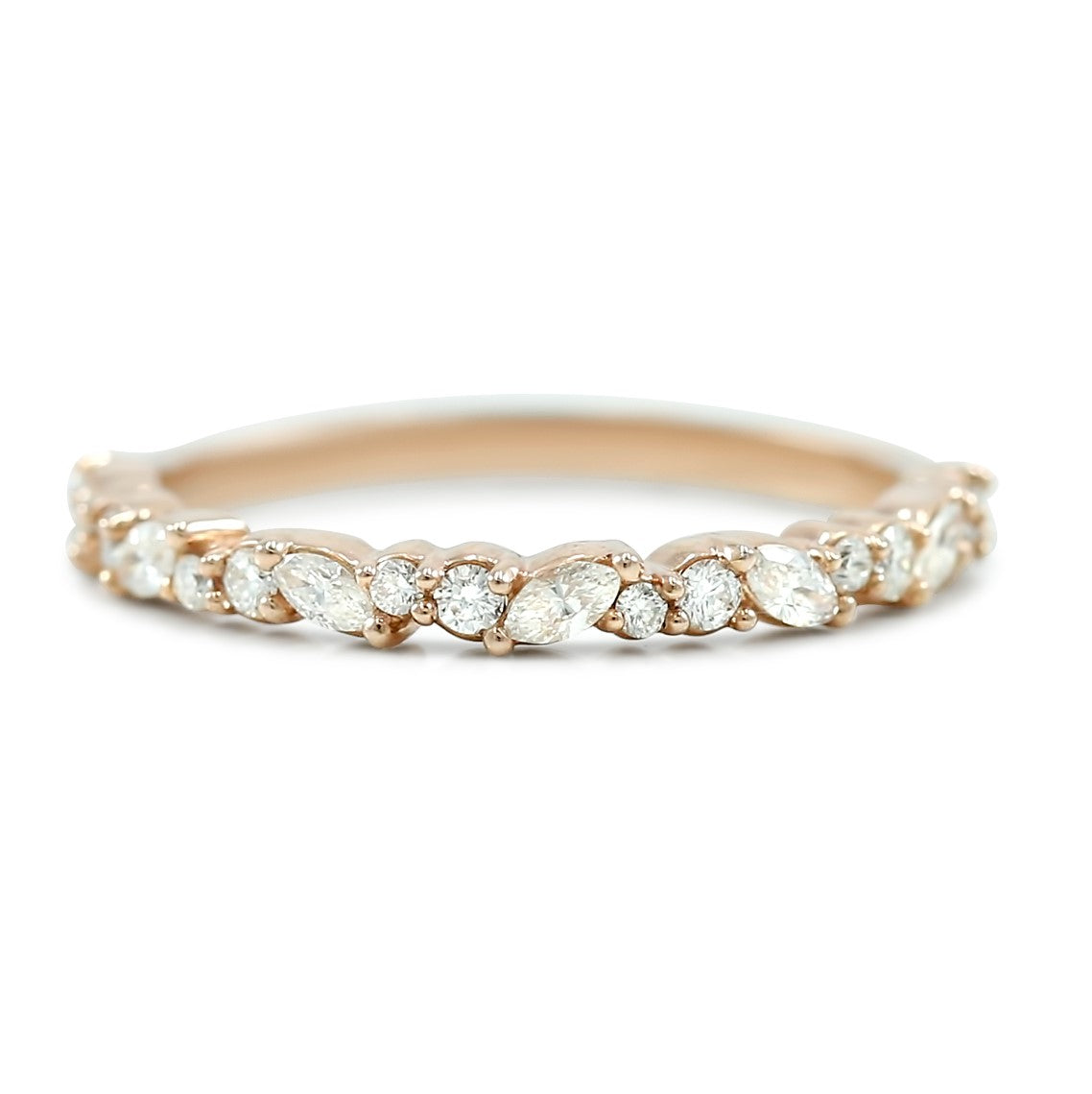 14k yellow rose or white gold marquise and round shaped diamond wedding band 3/8tcw diamonds