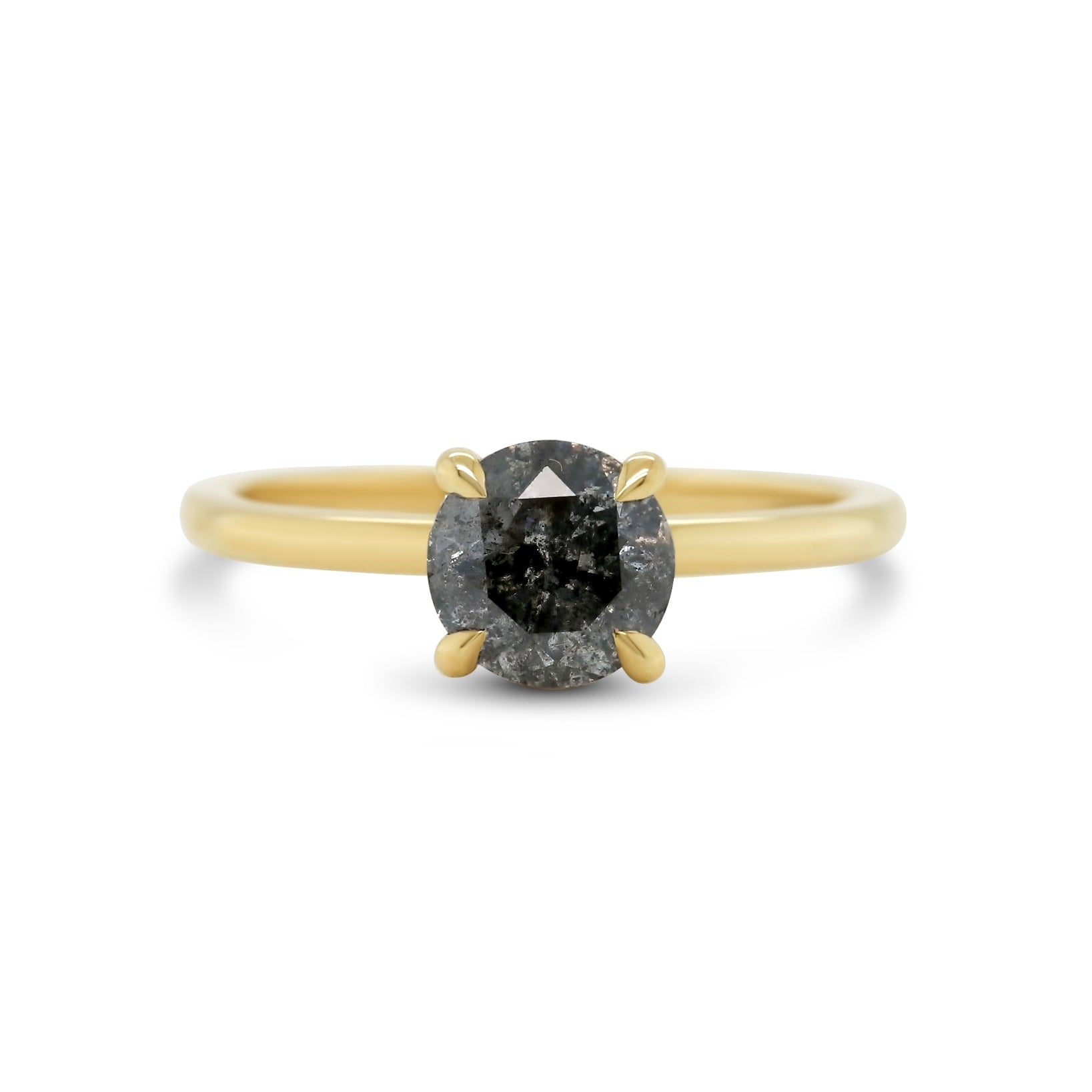 14k yellow gold ring round brilliant cut solitaire gray diamond with round brilliant cut diamond hidden halo
