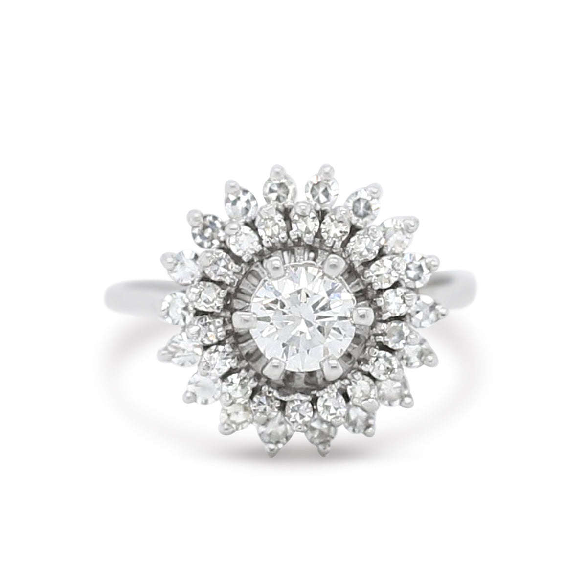 18k white gold diamond tiered vintage estate ring