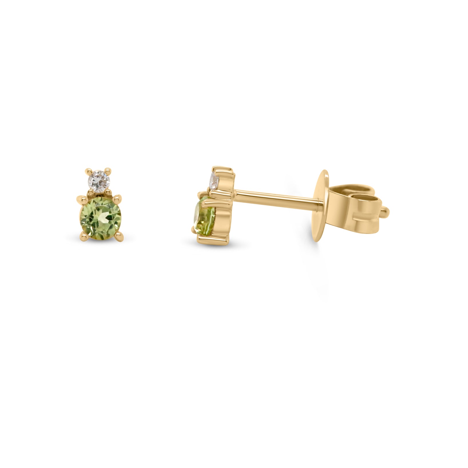14k yellow gold round gemstone with diamond accent stud earrings peridot amethyst ruby sapphire