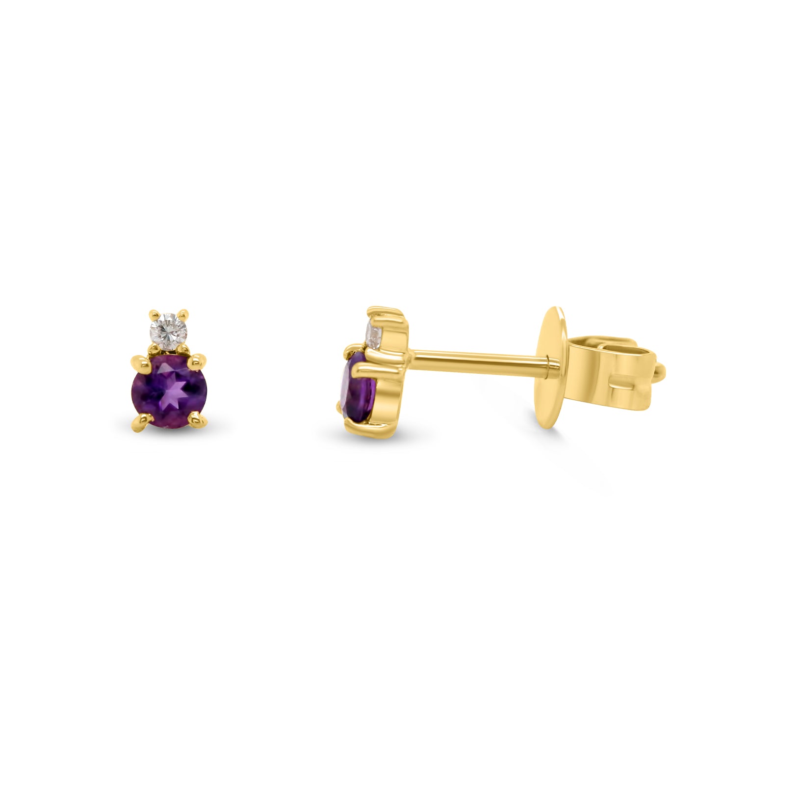 14k yellow gold round gemstone with diamond accent stud earrings peridot amethyst ruby sapphire