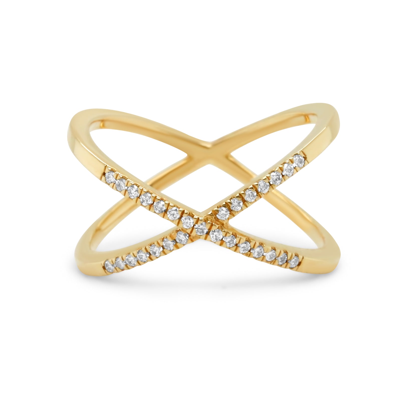 14k yellow gold pave diamond X ring