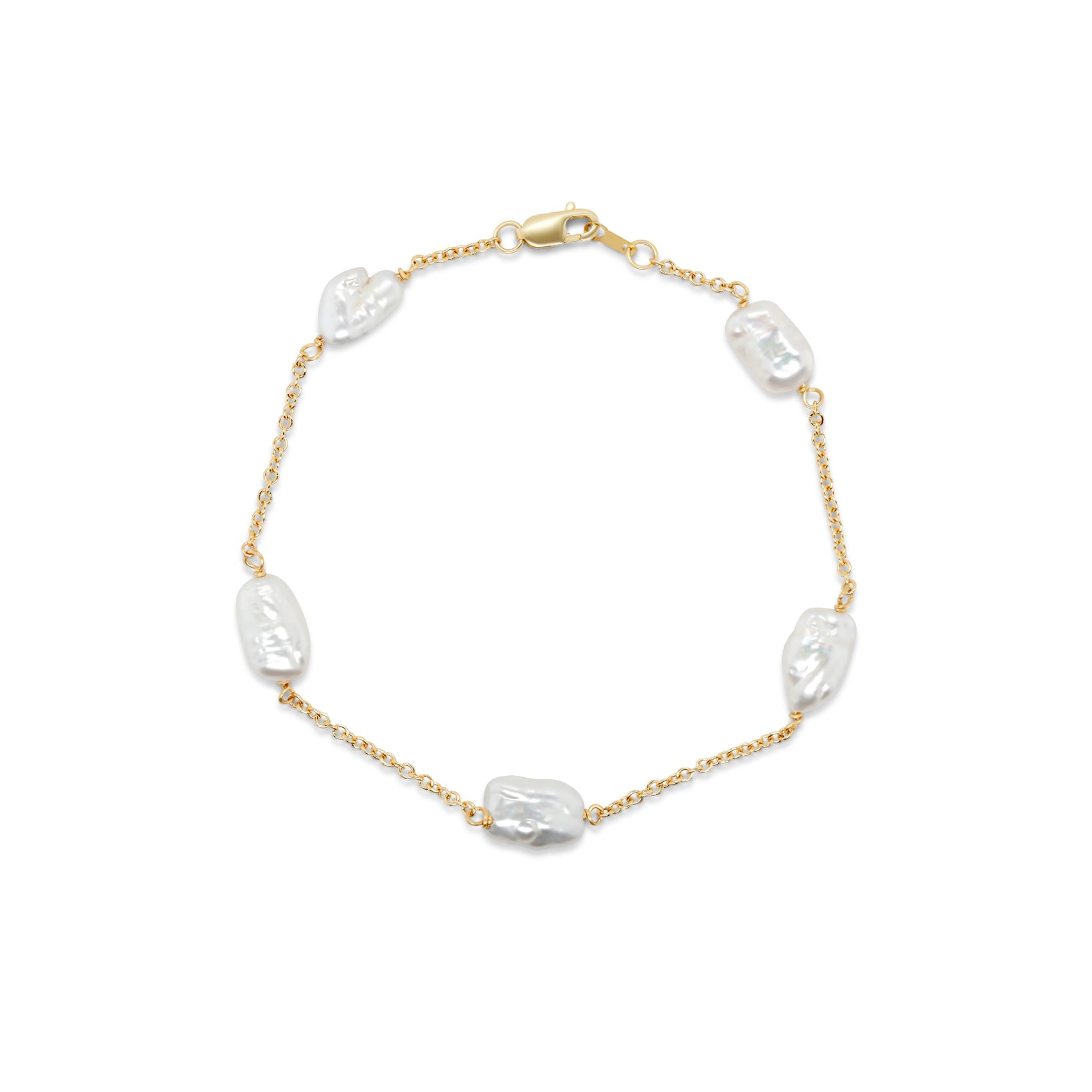 14k yellow gold five Biwa pearl station 7 inch delicate bracelet