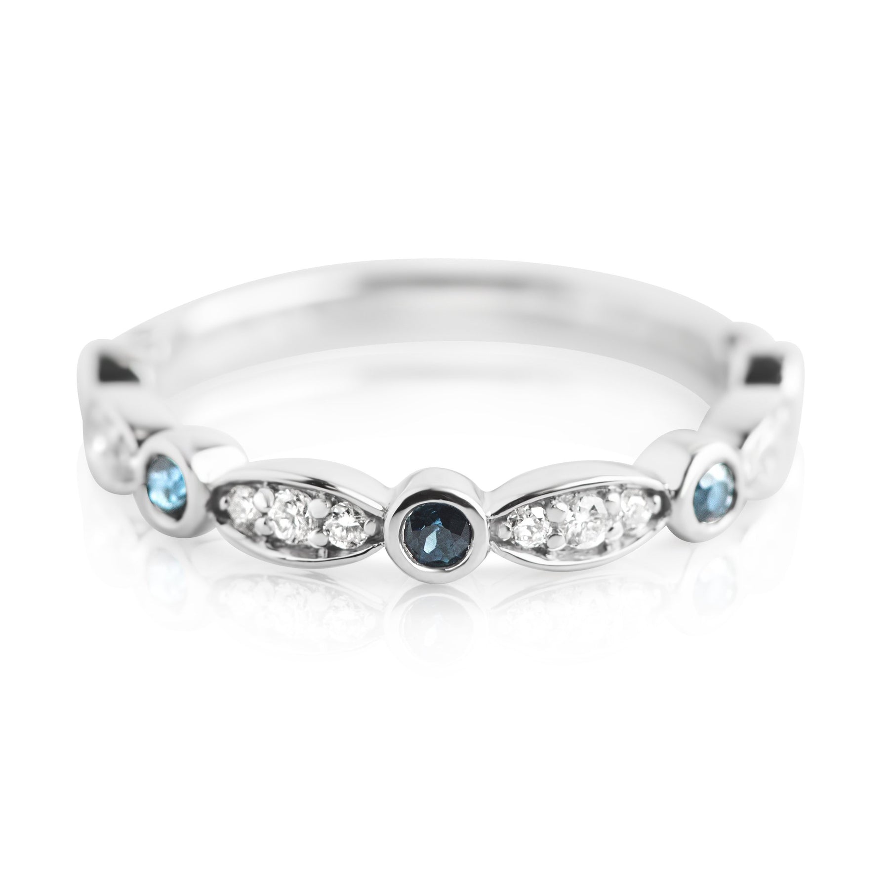 DIAMOND AND SAPPHIRE WEDDING RING WITH WHITE GOLD BAND