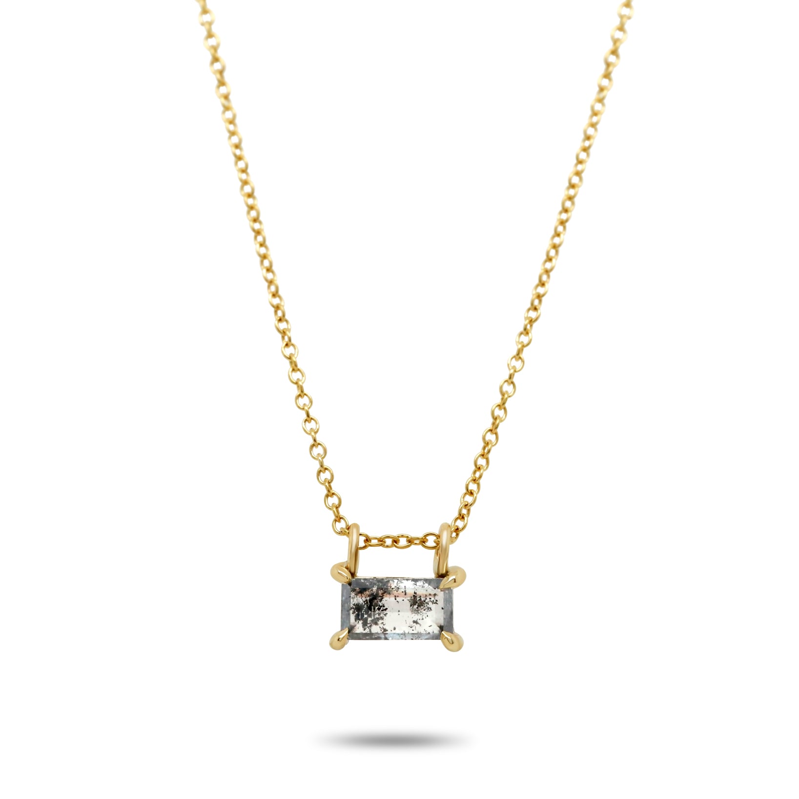 14k yellow gold prong set baguette rose cut gray diamond slide pendant necklace