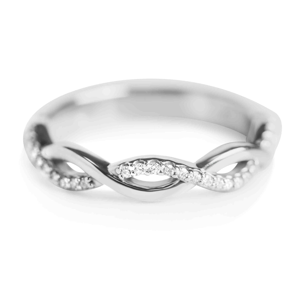 WHITE GOLD AND DIAMOND TWISTED PAVE WEDDING BAND