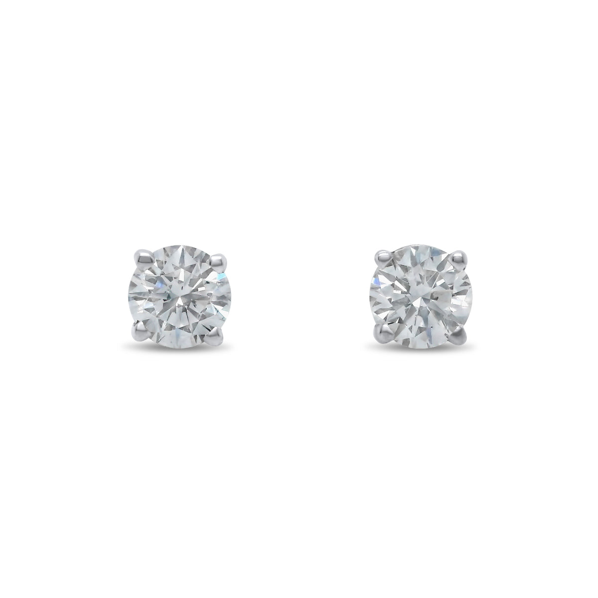 14k white gold four prong set lab grown round brilliant cut diamond stud earrings