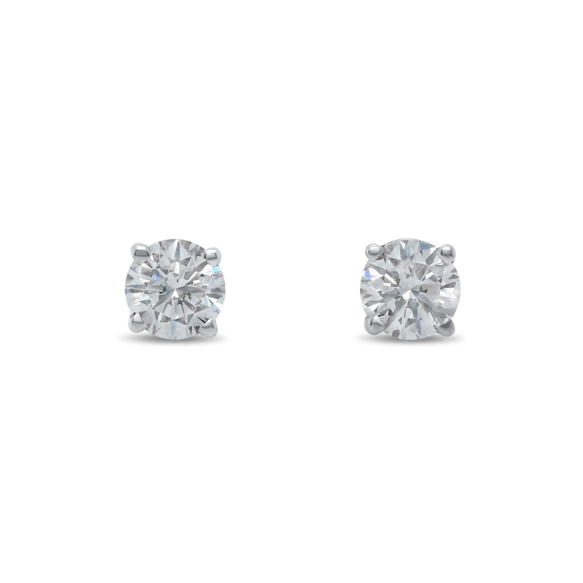 14k white gold four prong set lab grown round brilliant cut diamond stud earrings