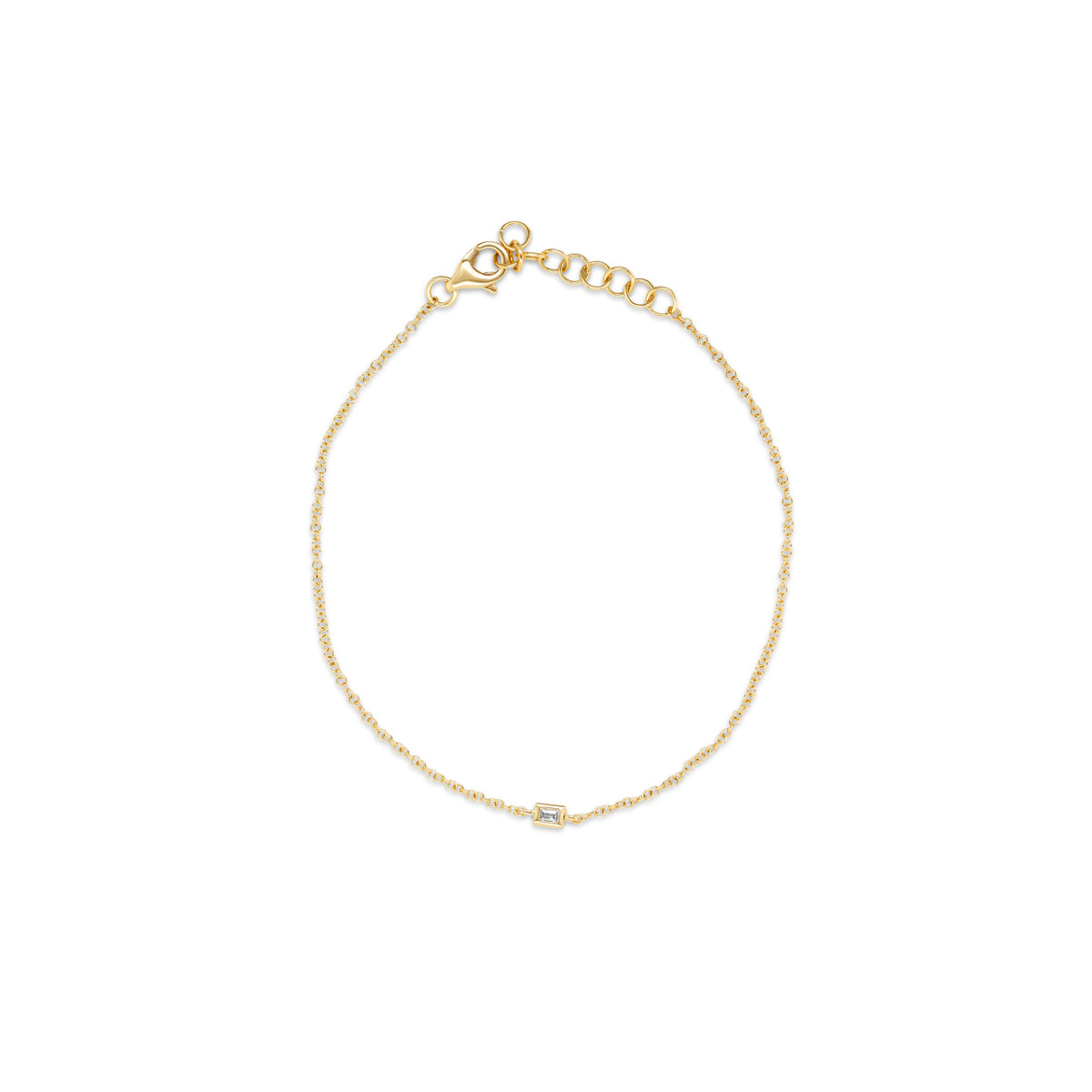 14k yellow gold dainty bezel set baguette diamond bracelet