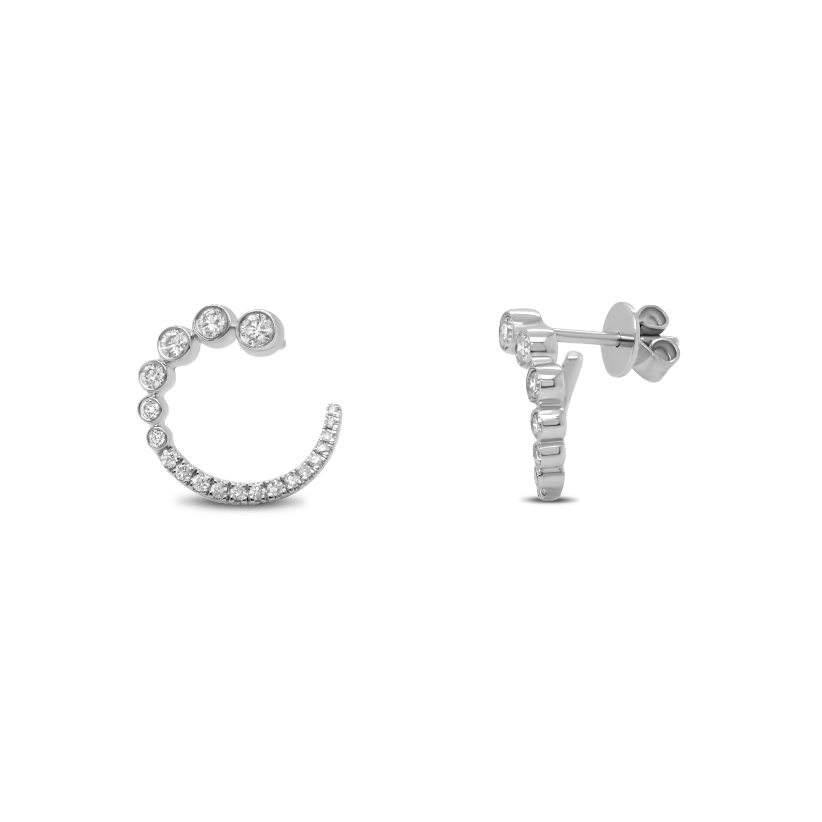 14k white gold graduated diamond swirl stud earrings