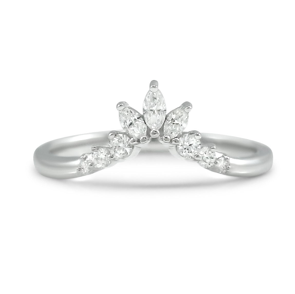 14k yellow, rose or white gold marquise and round diamond contour wedding band
