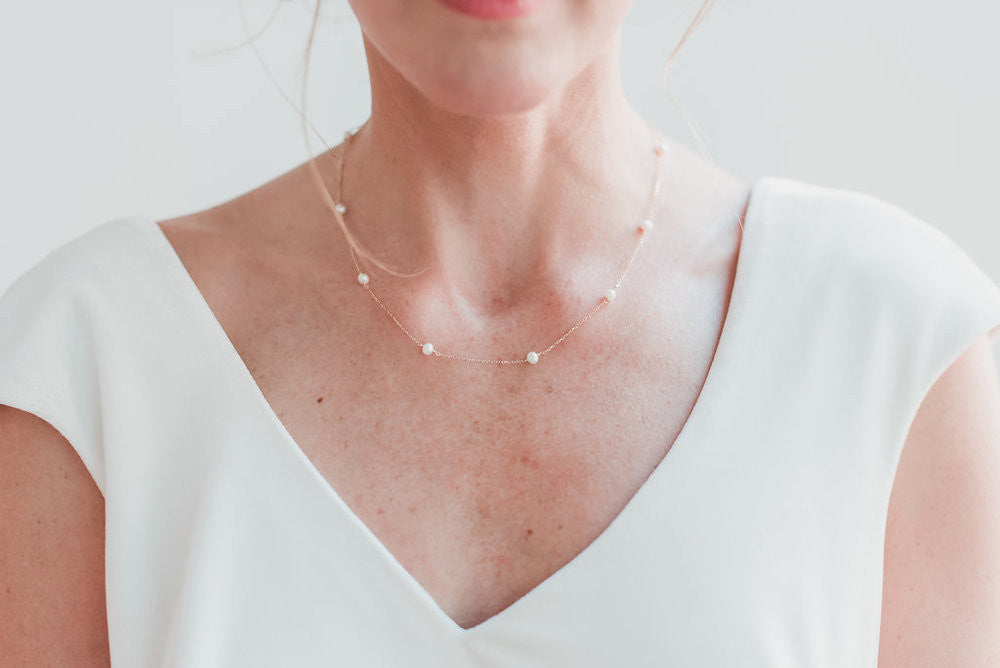 white gold and pearl wedding necklace