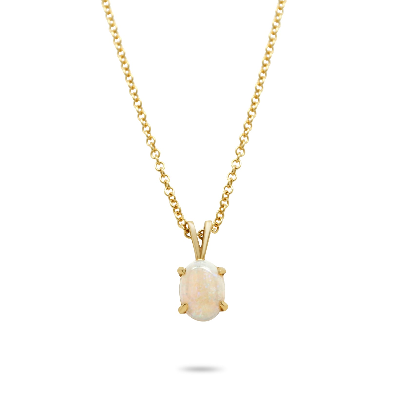 14k yellow gold four prong oval opal estate pendant necklace