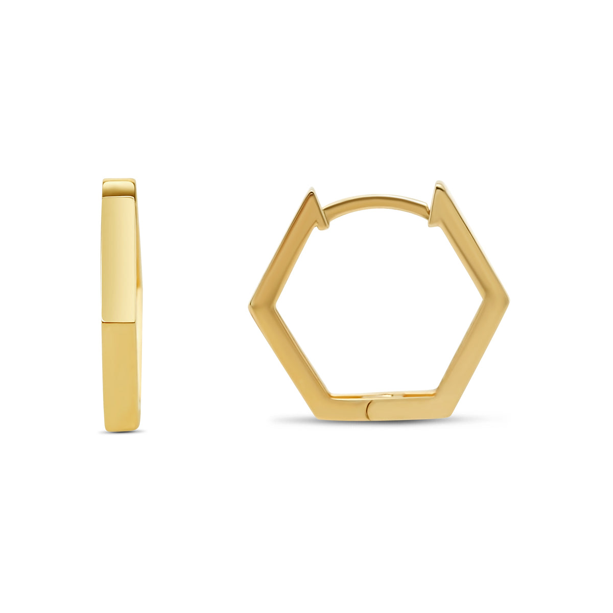 14k yellow gold hexagon huggie hoop earrings