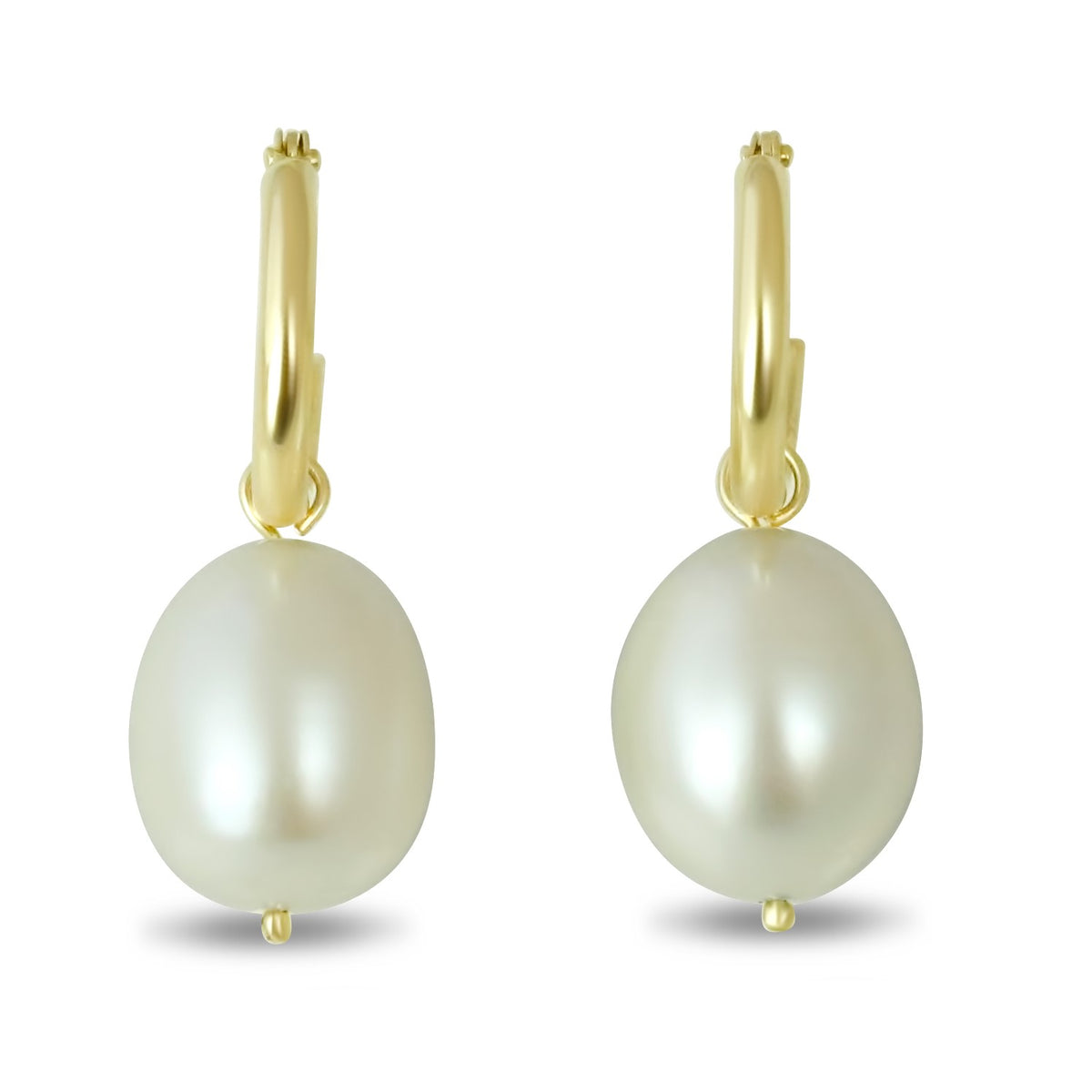14k yellow gold rice pearl dangle earrings with 2mm lightweight hoop