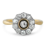 18k yellow gold antique victorian flower diamond engagement ring with old mine cut diamonds 