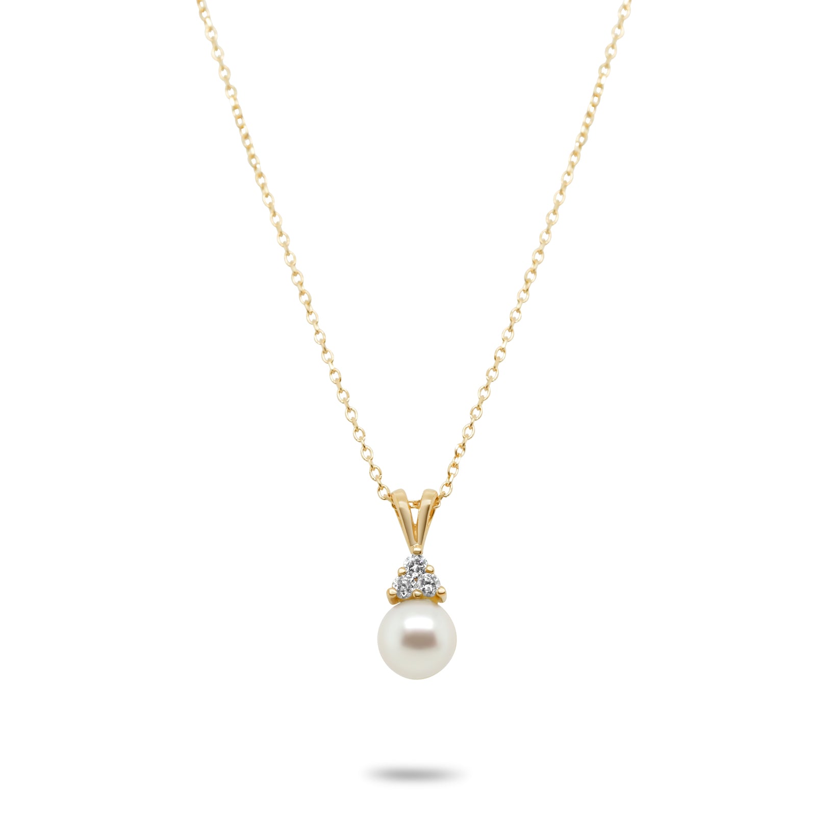 14k yellow gold pearl diamond trio estate pendant necklace