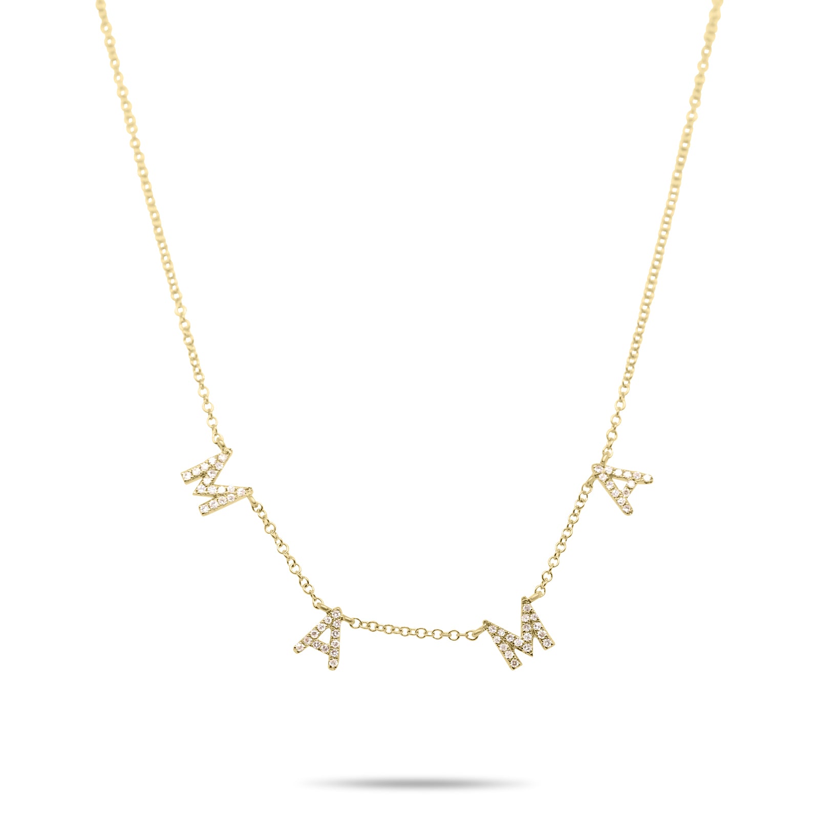 14k yellow gold diamond pave MAMA necklace