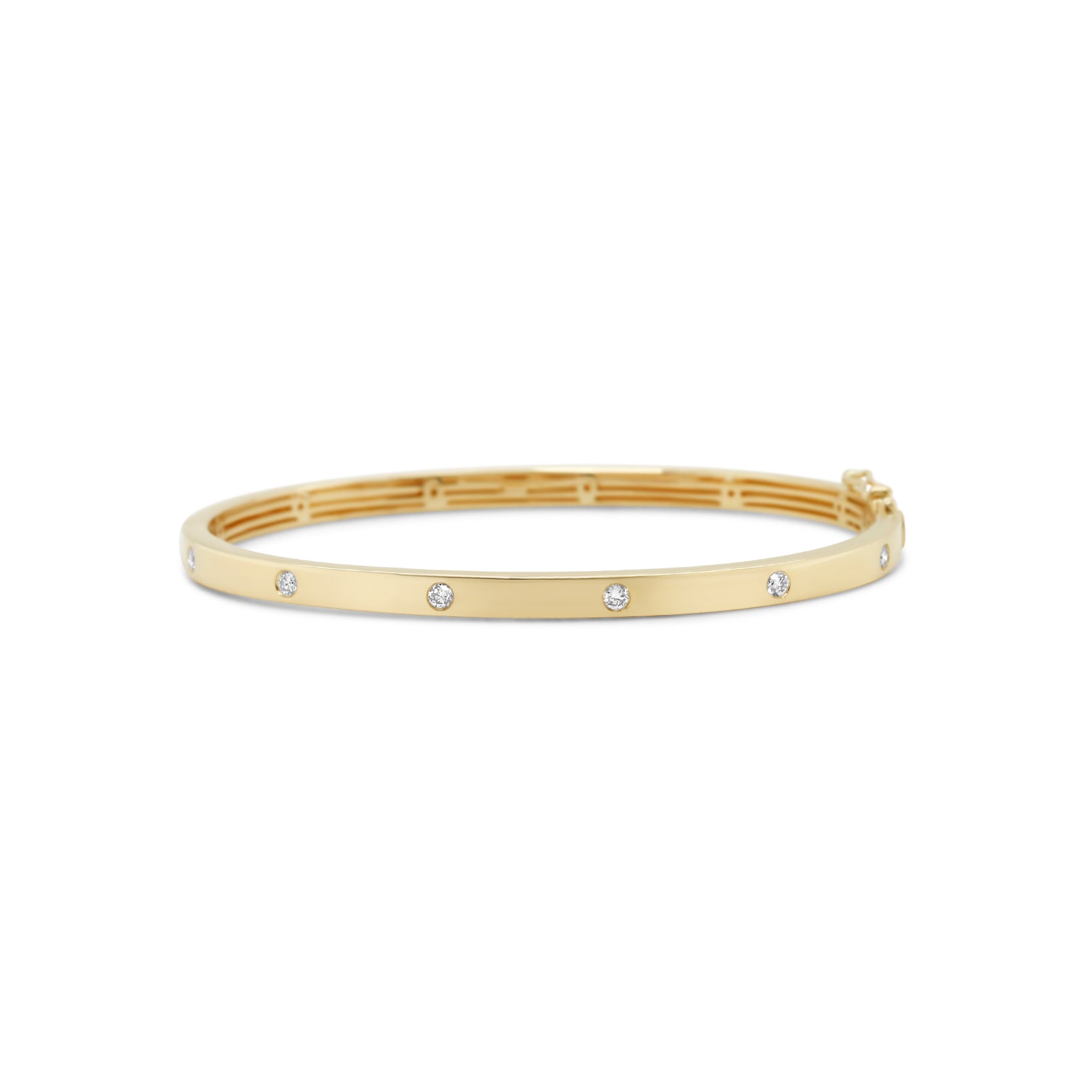 14k yellow gold flush set diamond bangle bracelet