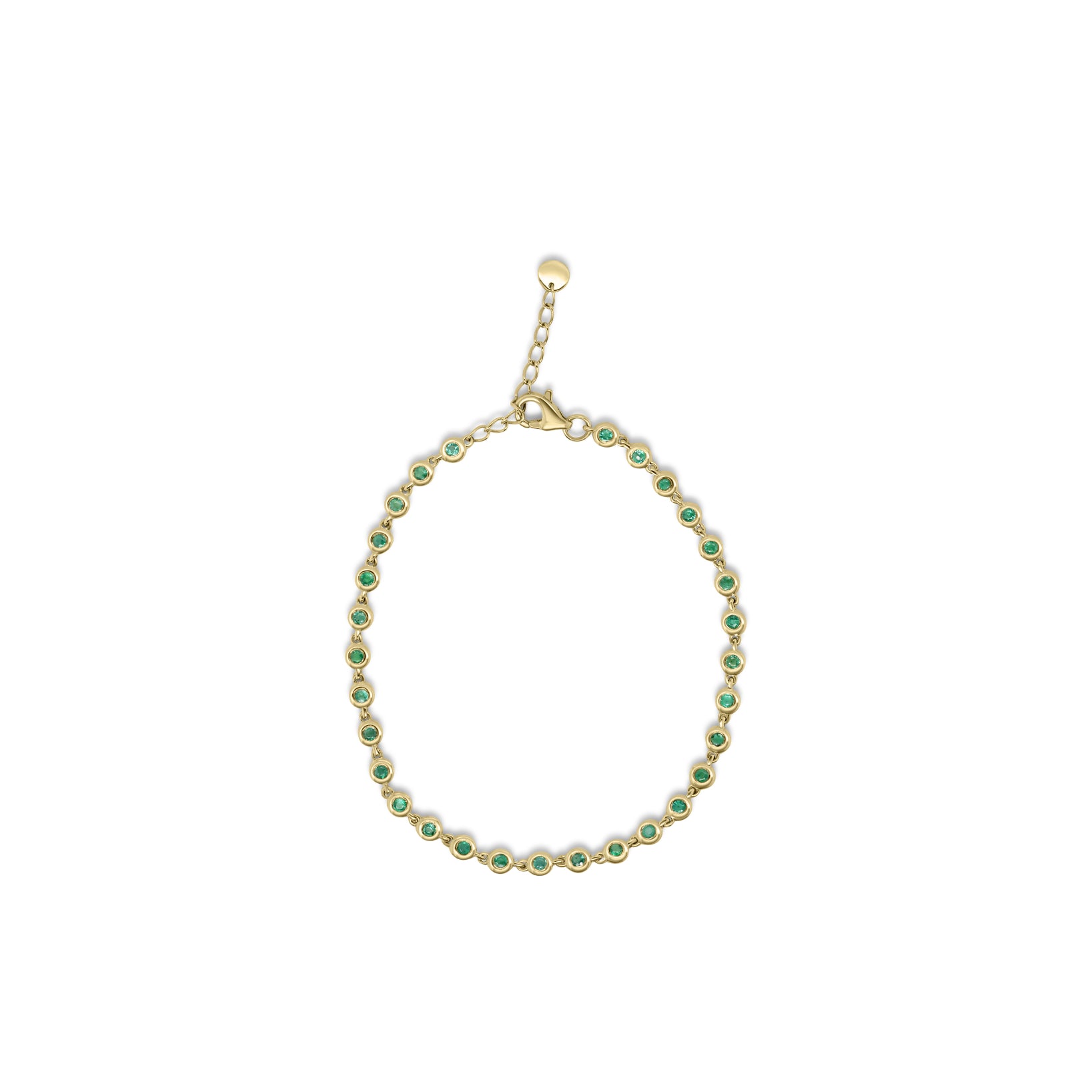 14k yellow gold bezel set round gemstone bracelet emerald ruby sapphire