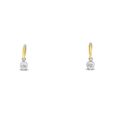 18k yellow gold and platinum small hoops bezel set diamond dangles estate earrings
