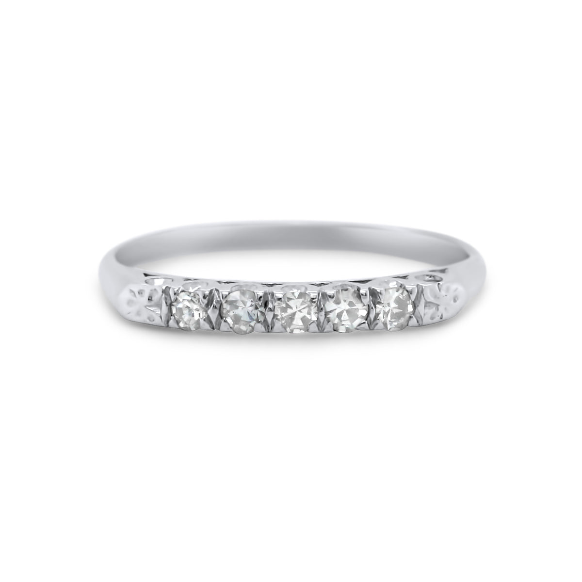 platinum single cut diamond estate wedding band