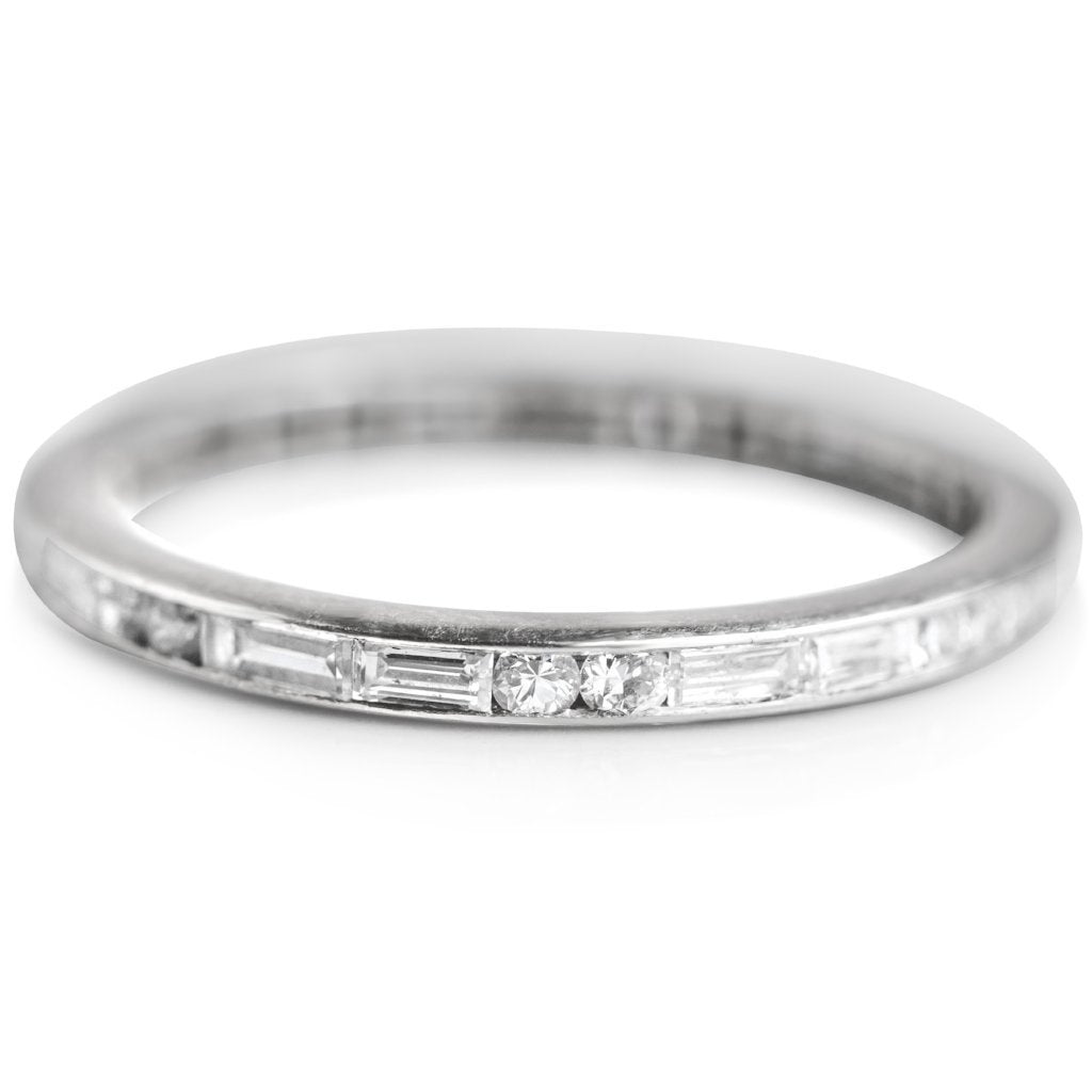 BAGUETTE AND ROUND DIAMOND ETERNITY ESTATE PLATINUM WEDDING BAND
