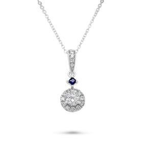 14k white gold diamond and sapphire vera wang estate pendant necklace