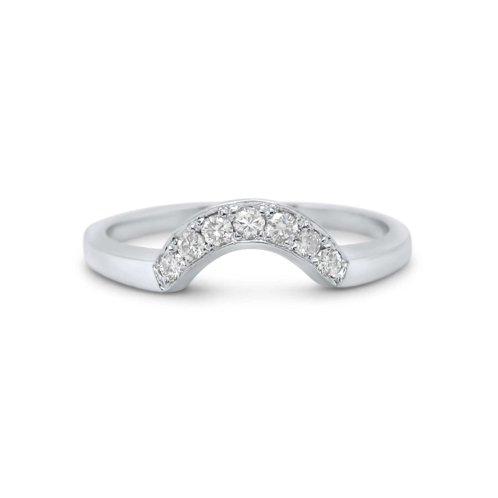 14k white gold round diamond contour estate wedding band