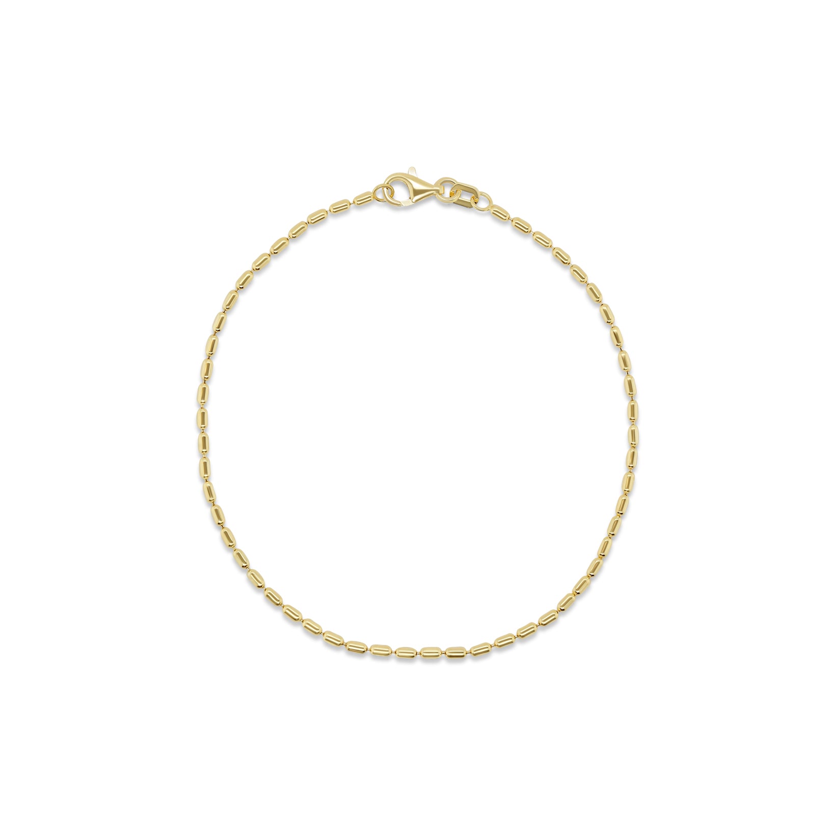 7.5 inch 14k yellow gold long bead chain bracelet